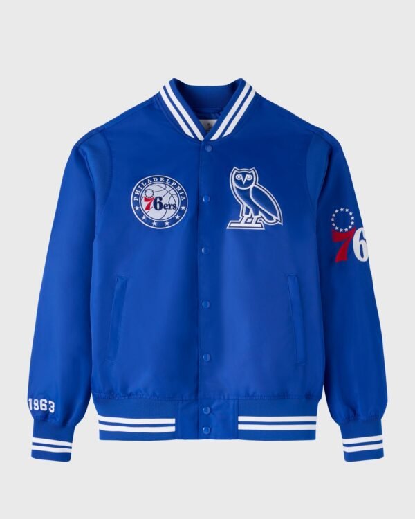 OVO NBA Philadelphia 76ers Satin Varsity Jacket Blue 1
