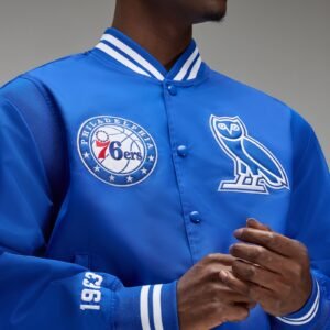 OVO NBA Philadelphia 76ers Satin Varsity Jacket Blue 11
