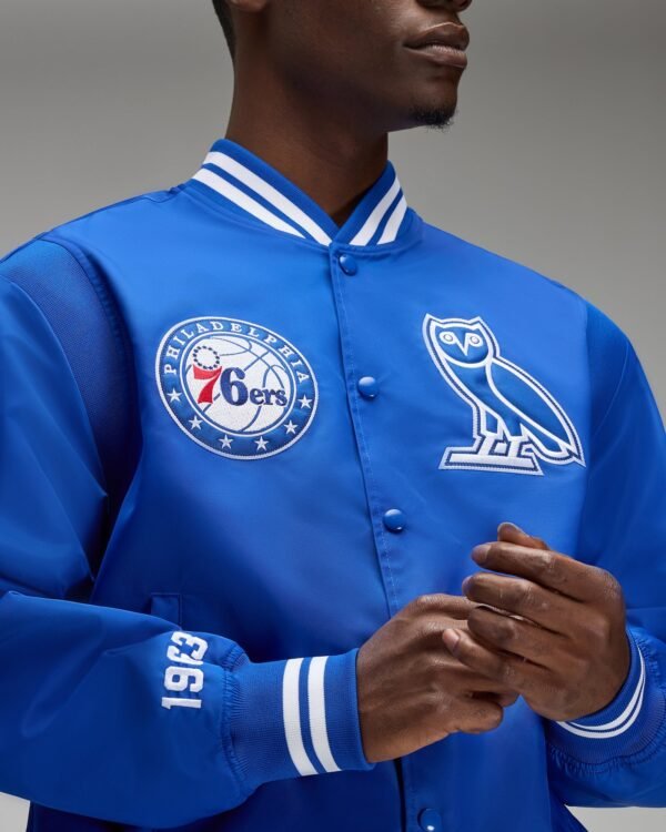 OVO NBA Philadelphia 76ers Satin Varsity Jacket Blue 11