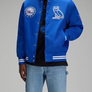OVO NBA Philadelphia 76ers Satin Varsity Jacket Blue 8