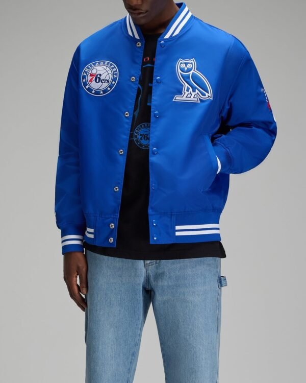 OVO NBA Philadelphia 76ers Satin Varsity Jacket Blue 8