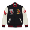 OVO X Toronto Raptors Wool Leather Varsity Jacket BlackCream 1