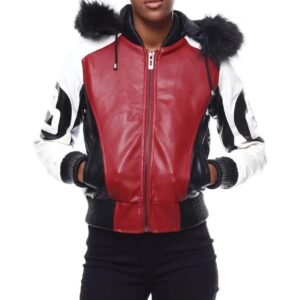 Robert Phillipe Womens Red 8 Ball Bomber Leather Jacket 1