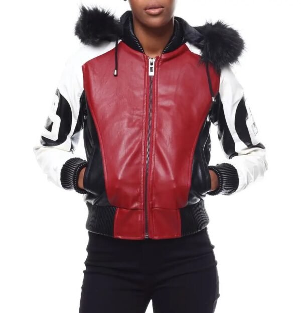 Robert Phillipe Womens Red 8 Ball Bomber Leather Jacket 1