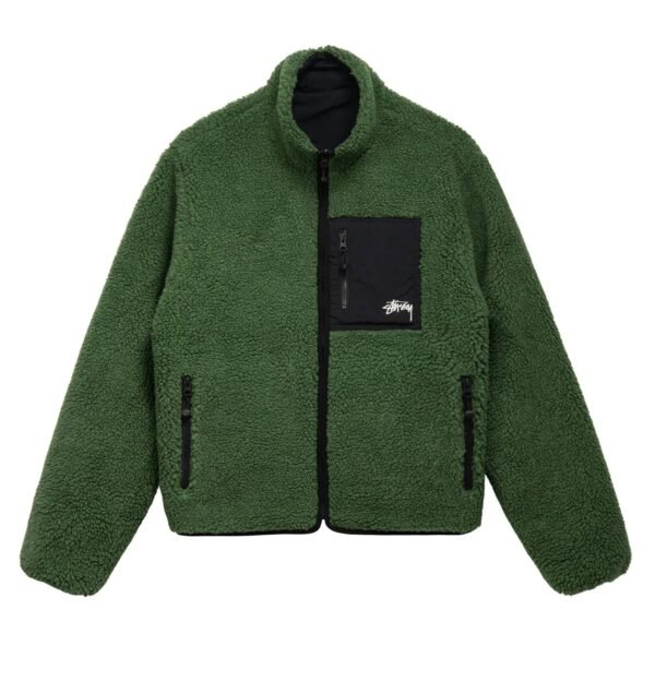 Stussy 8 Ball Green Sherpa Reversible Jacket 2