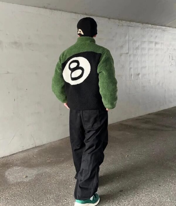 Stussy 8 Ball Green Sherpa Reversible Jacket 3
