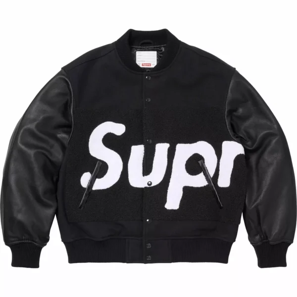 Supreme Big Logo Chenille Varsity Jacket Black 1