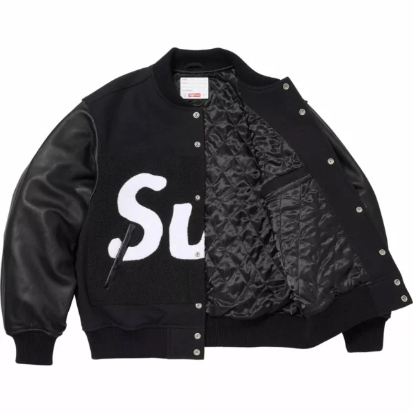 Supreme Big Logo Chenille Varsity Jacket Black 2