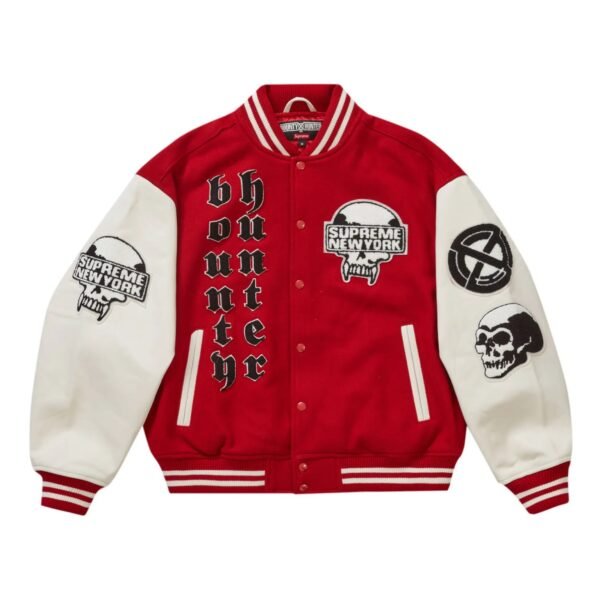 Supreme Bounty Hunter Wool Leather Varsity Jacket Red 1