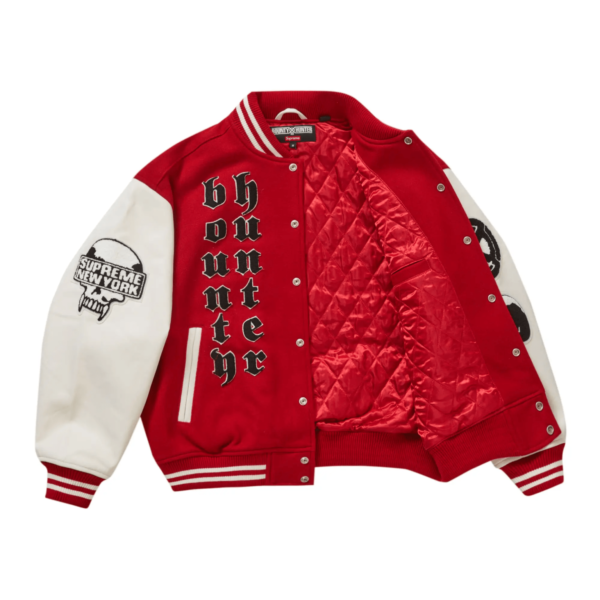 Supreme Bounty Hunter Wool Leather Varsity Jacket Red 2