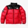 Supreme The North Face Leather Nuptse Jacket Red 1