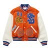 Supreme Tiger Wool Leather Varsity Jacket Orange 1