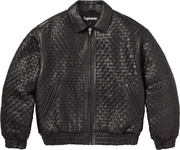 Supreme Woven Leather Varsity Jacket Black 1
