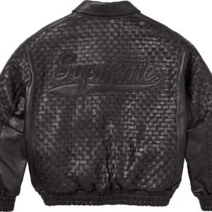 Supreme Woven Leather Varsity Jacket Black 2