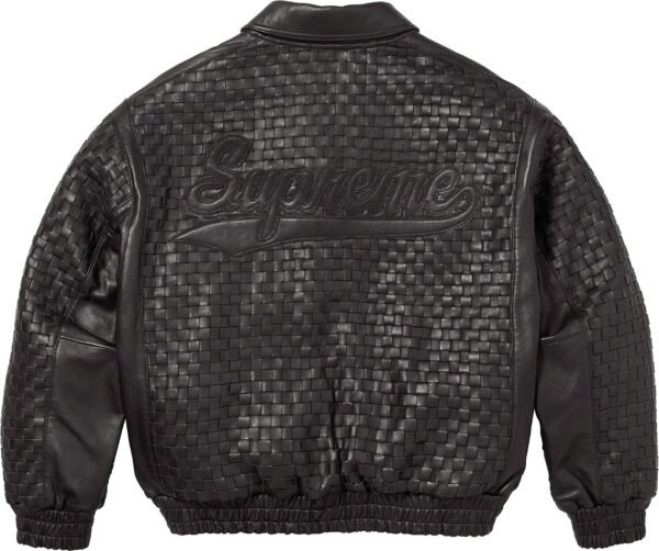 Supreme Woven Leather Varsity Jacket Black 2