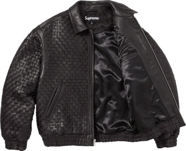 Supreme Woven Leather Varsity Jacket Black 3