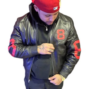 The Original 8 Ball Black Red Bomber Leather Jacket 1