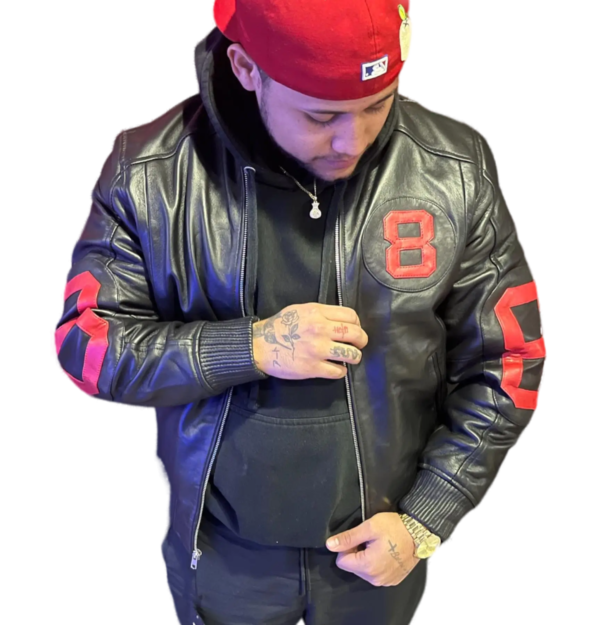 The Original 8 Ball Black Red Bomber Leather Jacket 1