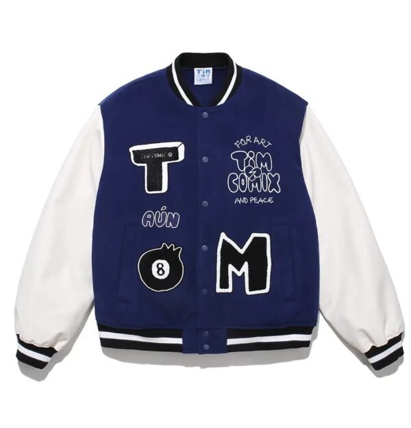 Timcomix 8 Ball Wool Leather Navy Varsity Jacket 1