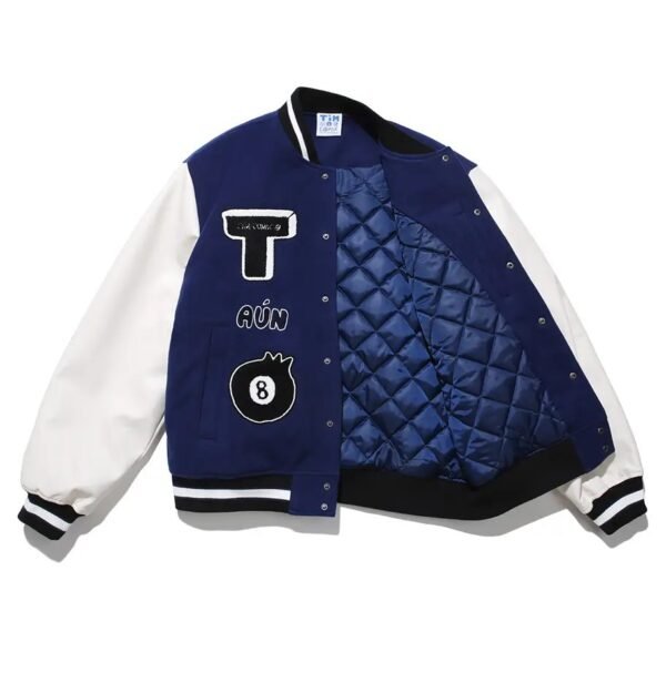 Timcomix 8 Ball Wool Leather Navy Varsity Jacket 2