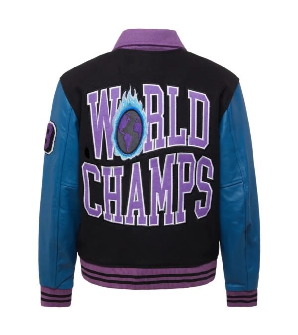 World Champs Homme Femme Purple Navy Letterman Varsity Jacket 2