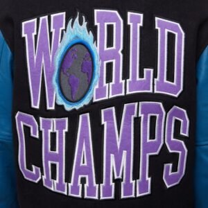 World Champs Homme Femme Purple Navy Letterman Varsity Jacket 5