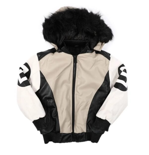 kids 8 Ball Leather Hooded Jacket Sand 1