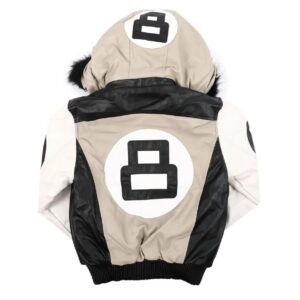 kids 8 Ball Leather Hooded Jacket Sand 2