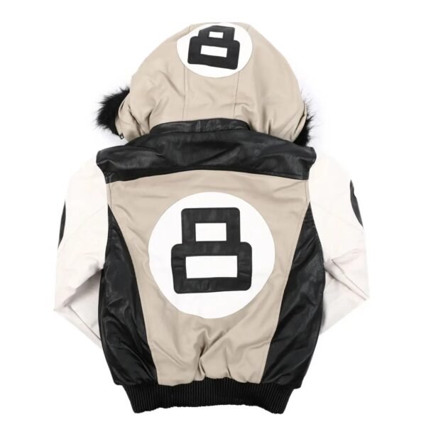 kids 8 Ball Leather Hooded Jacket Sand 2