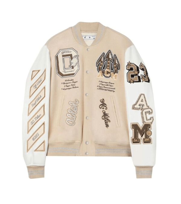 AC Milan Off White Wool Leather Varsity Jacket 1
