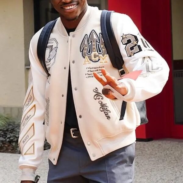 AC Milan Off White Wool Leather Varsity Jacket 3