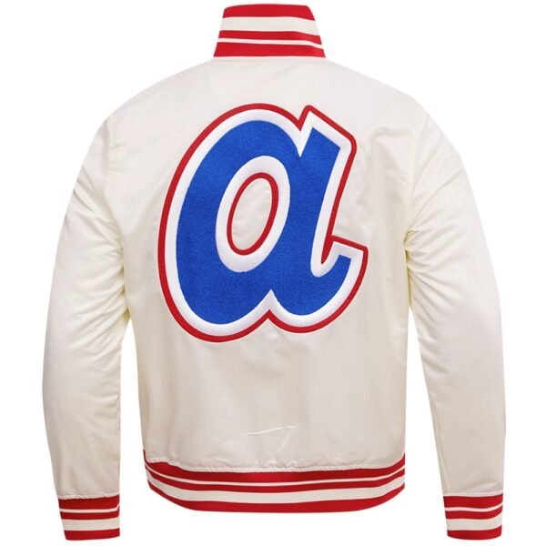 Atlanta Braves Mens White Full Snap Satin Varsity Jacket 3