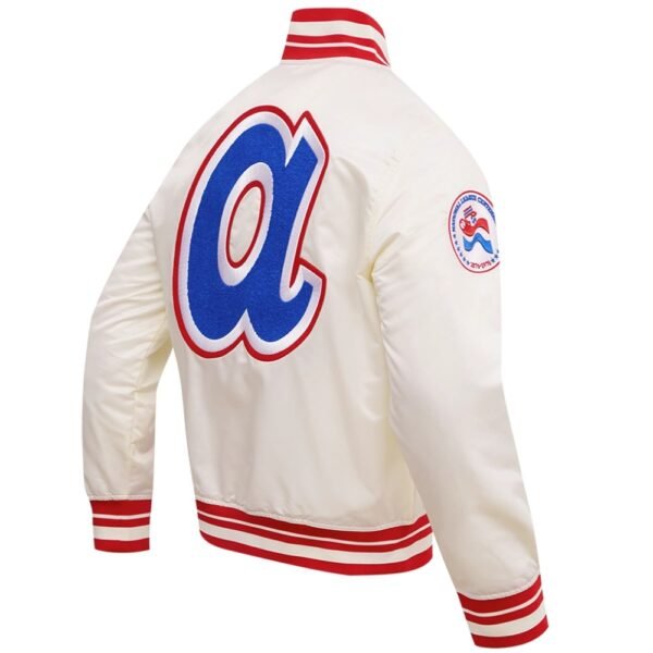 Atlanta Braves Mens White Full Snap Satin Varsity Jacket 4