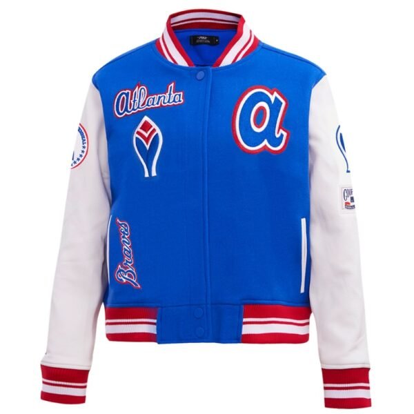 Atlanta Braves Pro Standard BlueWhite Wool Leather Varsity Jacket 1