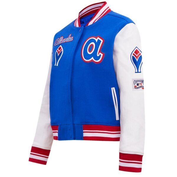 Atlanta Braves Pro Standard BlueWhite Wool Leather Varsity Jacket 2