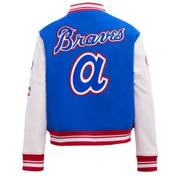 Atlanta Braves Pro Standard BlueWhite Wool Leather Varsity Jacket 3