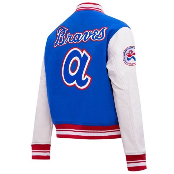 Atlanta Braves Pro Standard BlueWhite Wool Leather Varsity Jacket 4