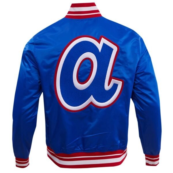 Atlanta Braves Pro Standard Mens Classic Rib Knitted Blue Satin Varsity Jacket 2
