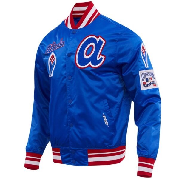 Atlanta Braves Pro Standard Mens Classic Rib Knitted Blue Satin Varsity Jacket 4