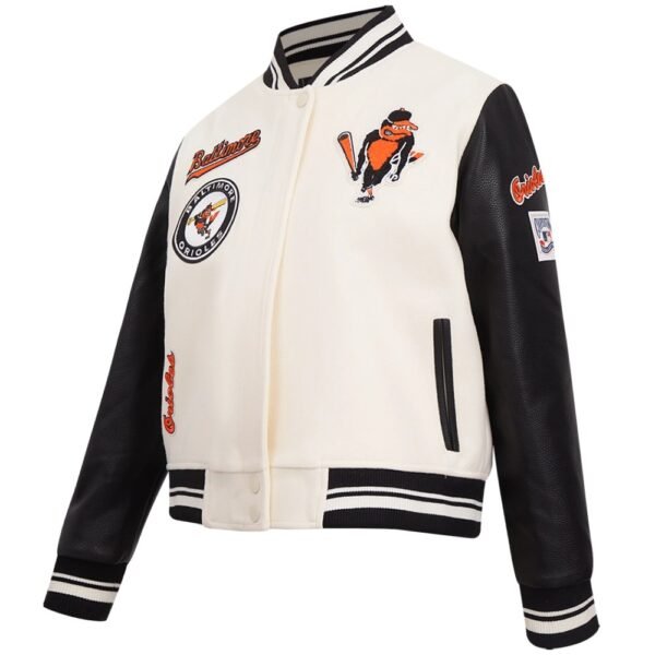 Baltimore Orioles Womens Retro Classic Wool Leather Varsity Jacket WhiteBlack 2