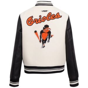 Baltimore Orioles Womens Retro Classic Wool Leather Varsity Jacket WhiteBlack 3