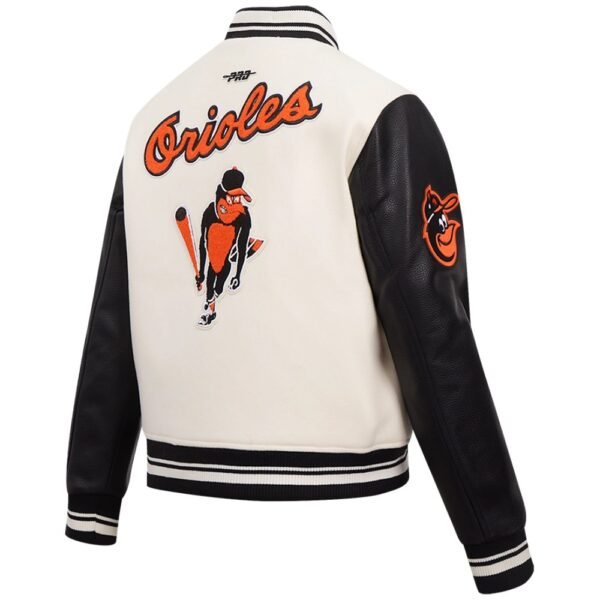 Baltimore Orioles Womens Retro Classic Wool Leather Varsity Jacket WhiteBlack 4