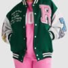 Barbie X Roots Wool Leather Varsity Jacket GreenWhite 1