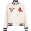 Boston Red Sox Womens Pro Standard Retro Classic Full Snap Satin Varsity Jacket 1