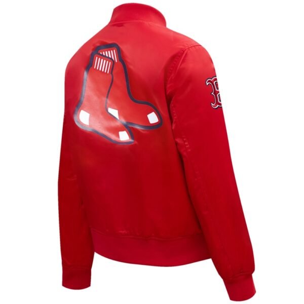 Boston Red Sox Womens Pro Standard Rib Knitted Red Full Snap Satin Varsity Jacket 2