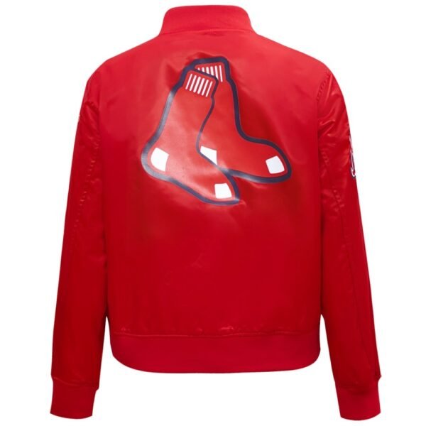 Boston Red Sox Womens Pro Standard Rib Knitted Red Full Snap Satin Varsity Jacket 3