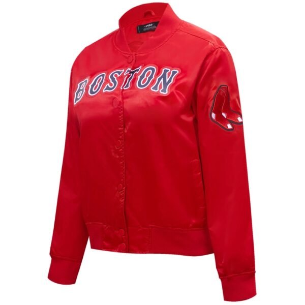 Boston Red Sox Womens Pro Standard Rib Knitted Red Full Snap Satin Varsity Jacket 4