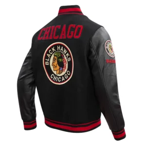 Chicago Blackhawks Pro Standard Classic Black Retro Wool Leather Varsity Jacket 3