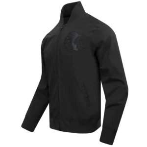 Chicago Blackhawks Pro Standard Neutral Twill Black Full Zip Satin Varsity Jacket 2
