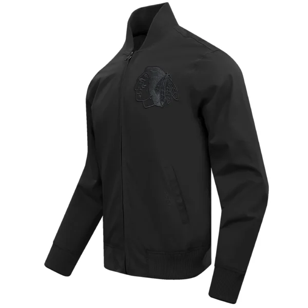 Chicago Blackhawks Pro Standard Neutral Twill Black Full Zip Satin Varsity Jacket 2